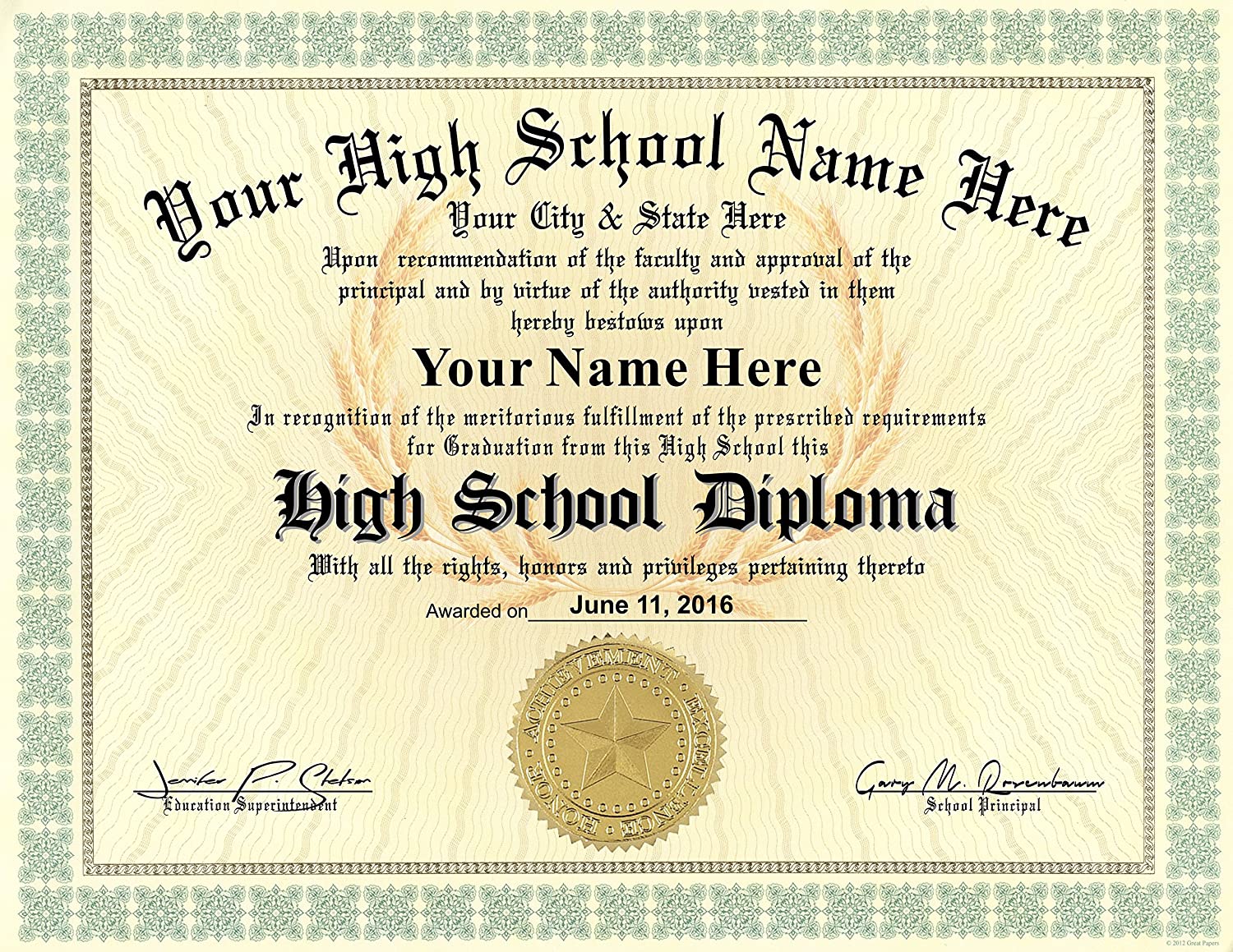 Free Printable Diplomas For High School